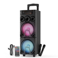 AudioBox ABX-8080R Dual 8" Bluetooth Party Speaker w/ Wireless Mics  LED Lights