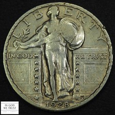 1928 Standing Liberty Silver Quarter 25C - Cleaned