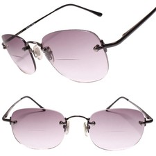 Gunmetal Rimless Tinted Lens Square Lens Bifocal 1.50 Reading Sun Glasses