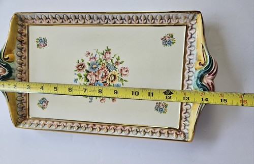 R. Capodimonte Italy Ceramic Hand Painted Floral Serving Tray 14.5" Inches - Picture 9 of 11