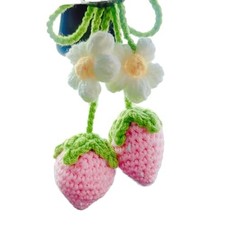 Crochet Strawberry Rear View Mirror Accessories, Flower Car Mirror Hanging Ac...