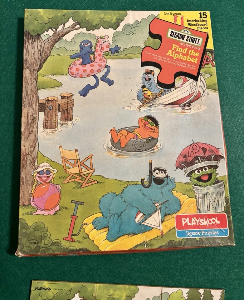 Rompecabezas de colección 1983 Playskool Plaza Sésamo Encuentra el Alfabeto Caja usada Foto 4 de 4