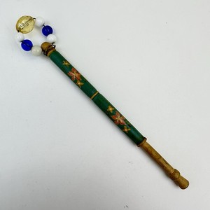 Antique Hand Painted Lace Bobbin Beaded Spangle Pillow Lace Tool 5in
