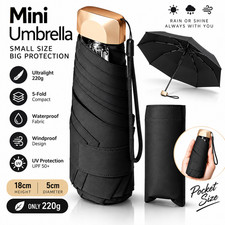 Mini Folding Pocket Umbrella UV Protection Compact Travel Rain Sun Black
