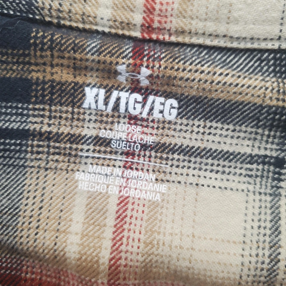 Under Armour Shirt Mens XL Tan Black Plaid Flannel Button Down Long Sleeve Loose - Image 2 of 4