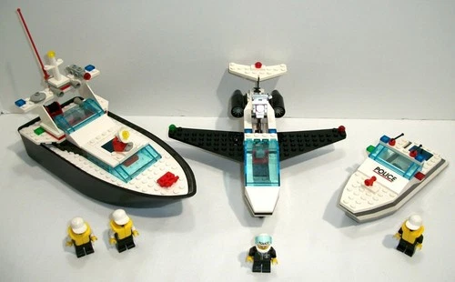 Vintage LEGO 4012 Wave Cops Police Boat and 6344 Jet Speed Justice Both Complete
