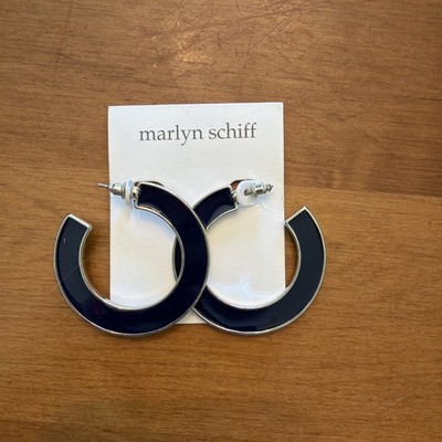 NEW Marlyn Schiff Blue Silver Tone Hoop Earrings