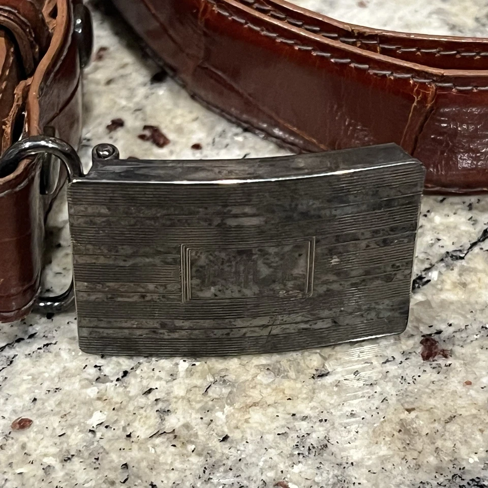 Cinturón Vintage Polo Ralph Lauren Hombre 32 Cuero Caimán Hebilla Plata Esterlina Foto 2 de 4