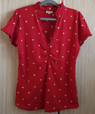 Stockerpoint Women's Top Size 44 Red Floral Embroidery Detail Figure Hugging EUC