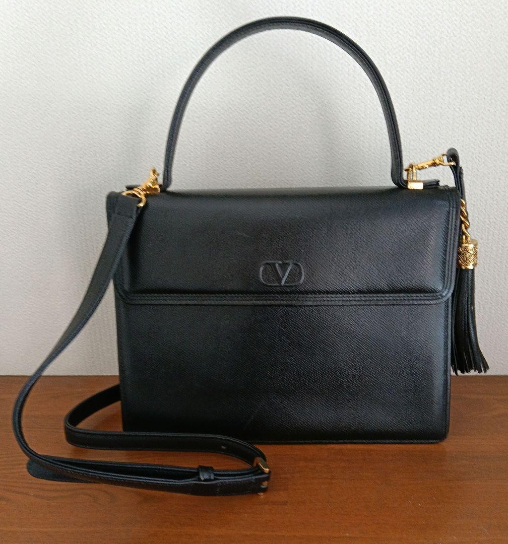 Valentino Garavani Hand Shoulder Bag Tote Purse 2way Logo Leather Black Auth