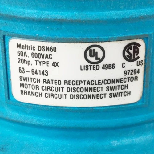 New Meltric 63-64143 Receptacle Connector DSN60 60A 3P + E 600VAC 20HP - No Box - Image 3 of 4