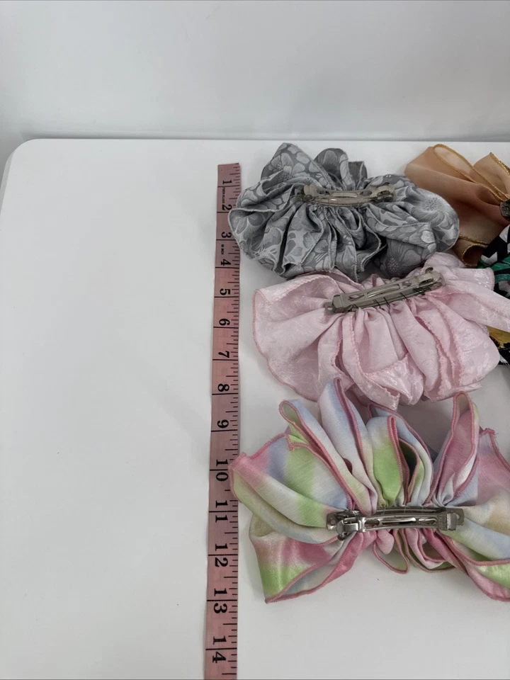 Vintage 90s Bow Hair Spring Clip Barrettes Lot of 6 Floral Satin Multi Chiffon - Image 4 of 4