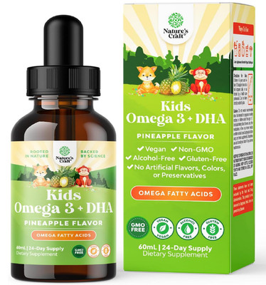 Kids DHA Omega 3 Drops - Fatty Acids Omega 3 6 9 for Brain, Immune Strength & Vi