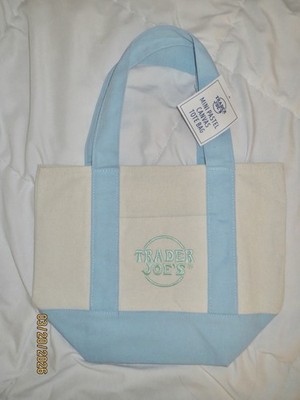 Trader Joe's Reusable Mini Small Solid Canvas Tote Bag Baby Blue
