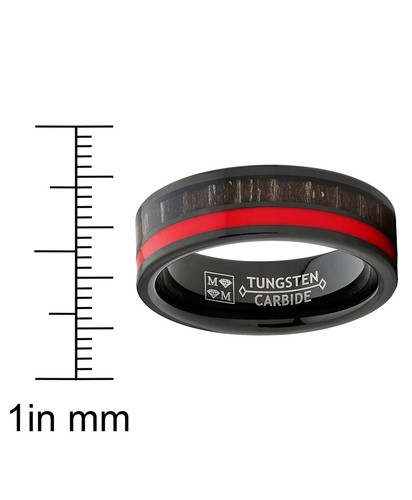 Black Tungsten Wedding Band Ring Dark Zebra Wood with Red Line 7 mm - Bild 4 von 6