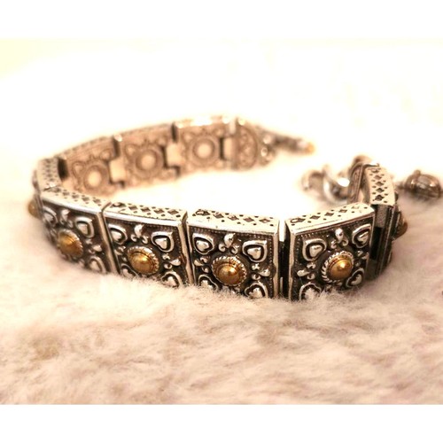 Brighton Silver Gold Tone Studs Chunky Squared Link Toggle Bracelet Rarely Worn!