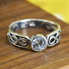 Size 9, vintage Irish Celtic knot Sterling 925 silver handmade ring with cz