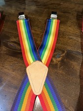 Rainbow Suspenders Adjustable Silver Clips Stretchy Wide 2  Mens Unisex  X  EUC