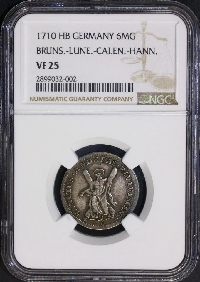 1710 HB GERMANY 6 MG BRUNS-LUNE-CALEN-HANN NGC VF25 - Image 3 of 4