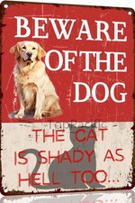 Beware Of Dog Beware Of The Dog Funny Golden Retriever Warning Tin Metal Signs