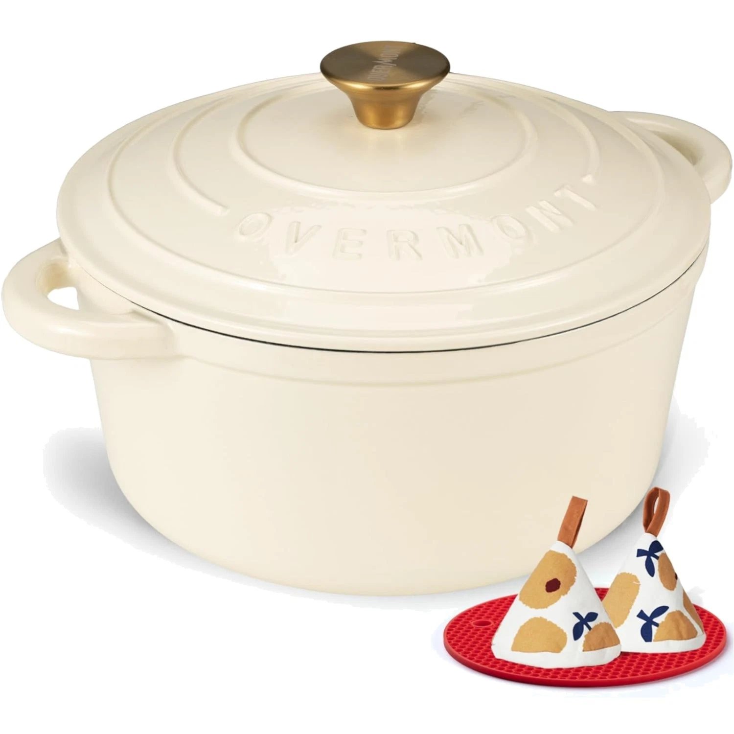 Enameled Cast Iron Dutch Oven - 7QT Pot with Lid Cookbook & Cotton Potholders...