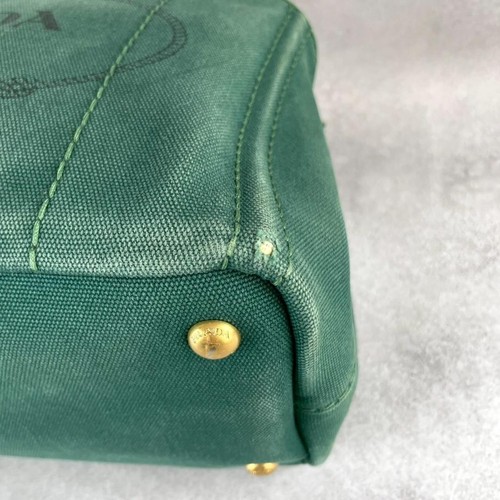 PRADA Canapa Canvas 2WAY Tote Bag Green Triangle Logo Used Auth Excellent+ JAPAN - Picture 20 of 20