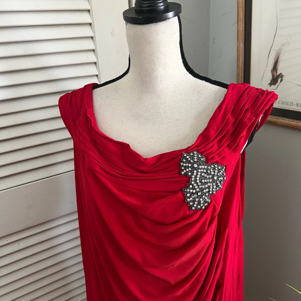 Vestido SCARLETT NITE Mujer 18W Rojo Estrás Reunido Cambio Cóctel Noche Foto 4 de 4