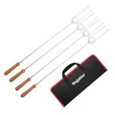 32&rdquo; heavy duty stainless steel hot dog roasting sticks pack | Wood Handle, 4