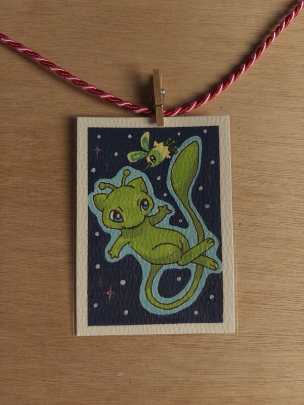 ACEO Original Pokemon Alien Mew Cutiefly Space Mini Painting By Autumn E.