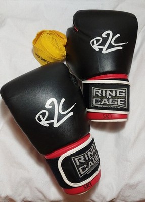Ring To Cage R2C Men's Size L Boxing MMA Blk/Red Leather Gloves