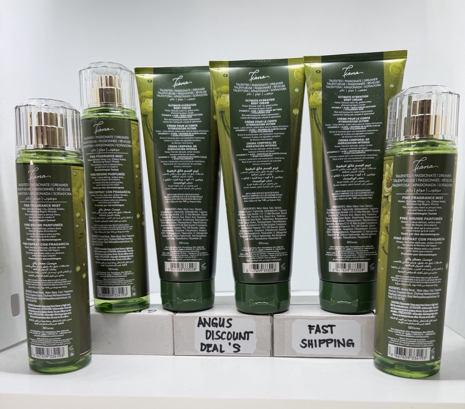 Bath & Body Works  DISNEY PRINCESS TIANA 3 Mist & 3 Hydrating Body Cream,  6 Pcs