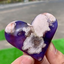 67G Natural blue cherry blossom agate heart hand carved specimen