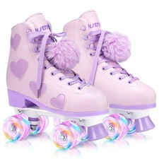 Women's and Girl's Classic Roller Skates with Light up Wheels and Love Heart ...