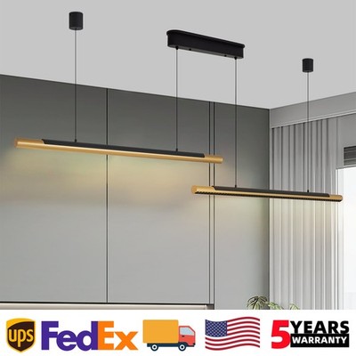 75'' Linear Pendant 2 Light Black Gold Ceiling Chandelier LED Fixture with Remote