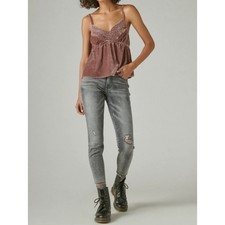 Lucky Brand Embroidered Velvet Cami Rose Taupe Rave Size Medium NWT
