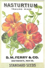 NEW Cavallini Garden Variety Postcard D M Ferry Seeds Nasturtium Flower Glitter