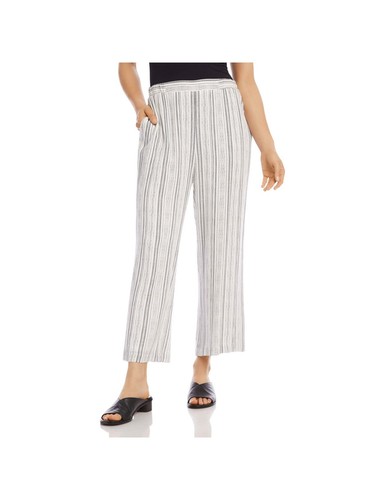 KAREN KANE Womens White Pocketed Pull On Wide Leg Striped Cropped Pants S