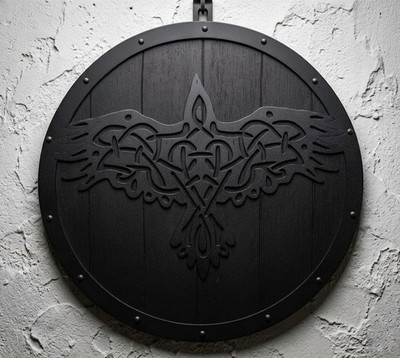 Handmade Viking Raven Shield - Norse Mythology Wood Wall Art Medieval Decor 22'' 