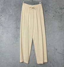 Vintage Linen Wool Minimalist Wide Leg Elastic Waist Trousers Small Lagenlook