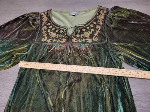 Blouse verte Y2K Roz & Ali avec broderie dorée et cravate string Renaissance taille L - Photo 12/24