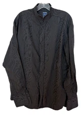 Eton Dress Shirt Mens 16.5 - 34 Solid Black Wave Pattern French Cuff Band Collar