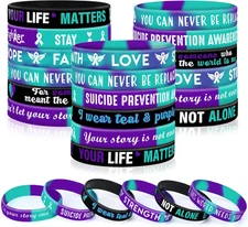 JUNEBRUSHS Suicide Prevention Awareness Silicone Bracelets Purple Teal Ribbon