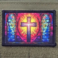 Cross Patch Christian Jesus Moral Tactical Military Army USA Hook & Loop 3x2