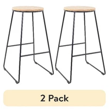 (2 pack) Mainstays 28"H Backless Stool Black Metal Base with Natural Wood Seat