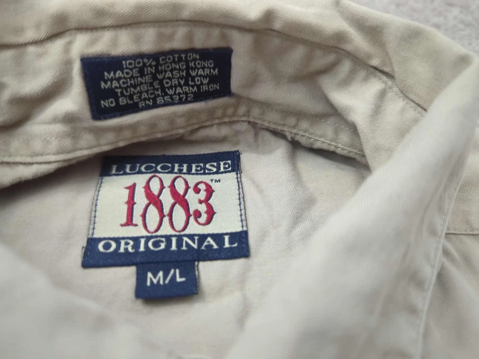 Camisa masculina vintage Lucchese com botões M/L cáqui ocidental feita em Hong Kong - Imagem 3 de 4