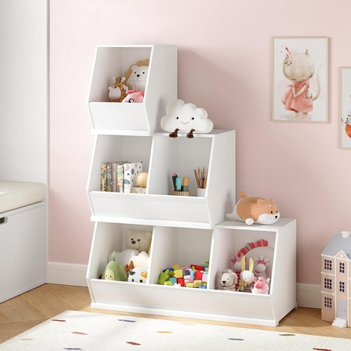 Stylish Stackable Toy Storage Organizer - Modern White Cubby for Kids' Rooms - Picture 8 of 9
