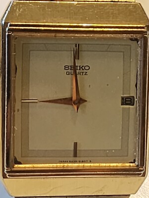 Vintage Seiko Tank Watch Men Gold Tone Gold Dial 26mm 6530-5159