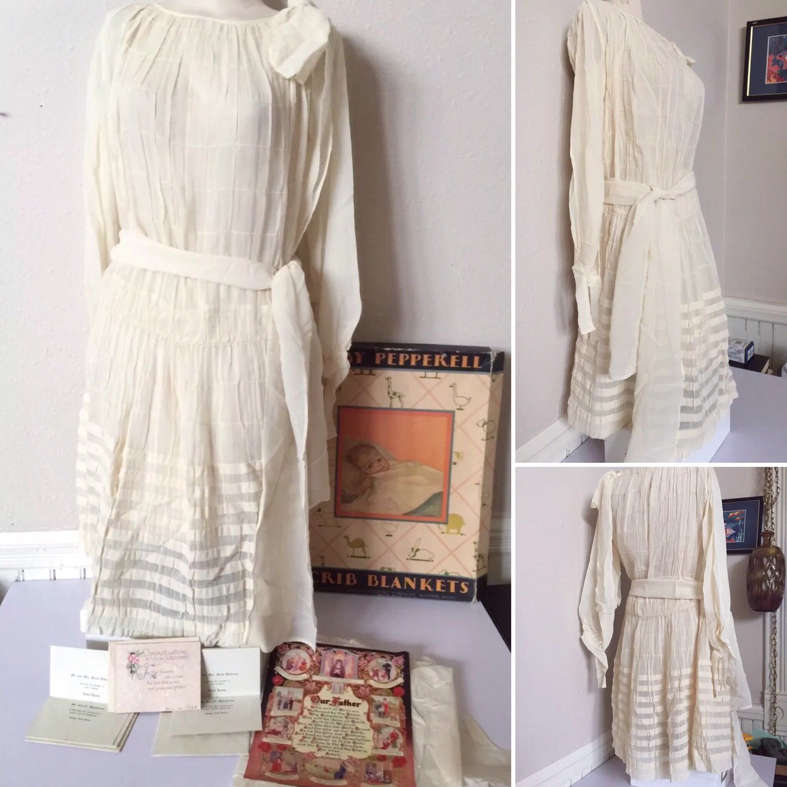 ART DECO 1920's ANTIQUE CREAM FRENCH COTTON LIGHT… - image 1