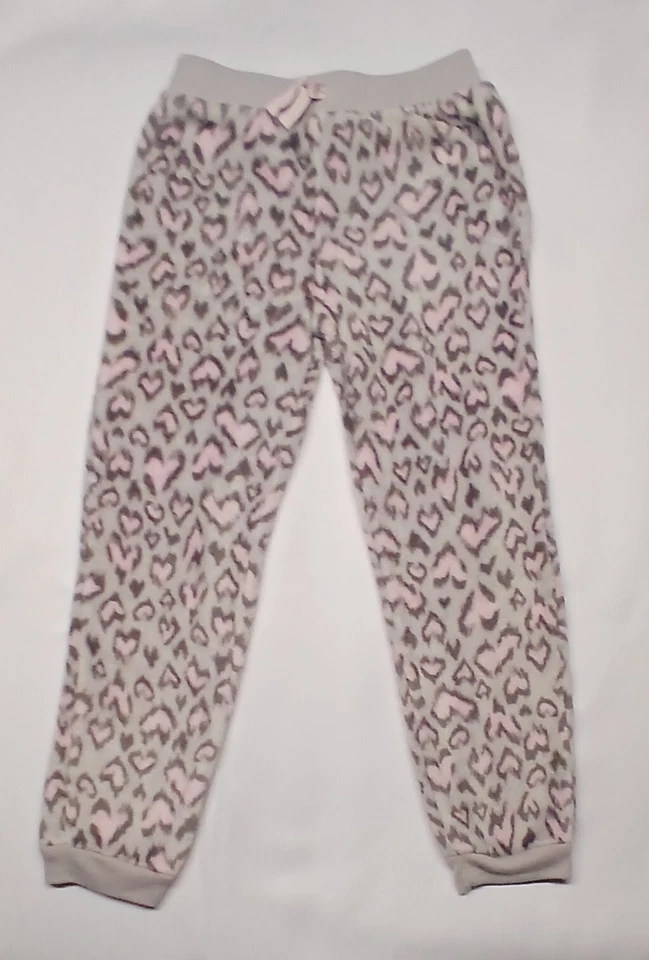 Lands End Plush Fleece Pajama Set Grey Pink Hearts Girls Size 8 Valentine's Day - Image 3 of 4