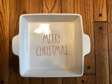 Rae Dunn 212 Stoneware White Baking Dish Casserole "Merry Christmas" Red 9"x 9"
